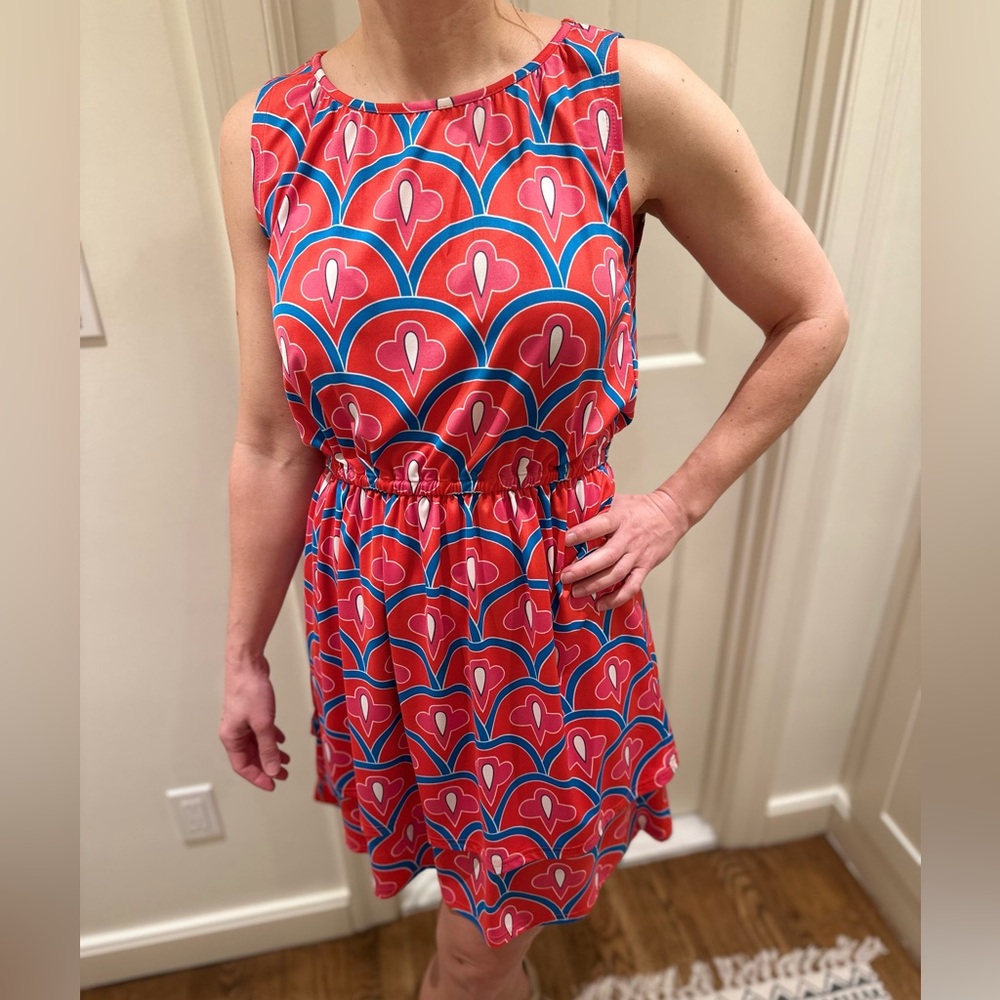 Sleeveless orang and pink Printed Dress